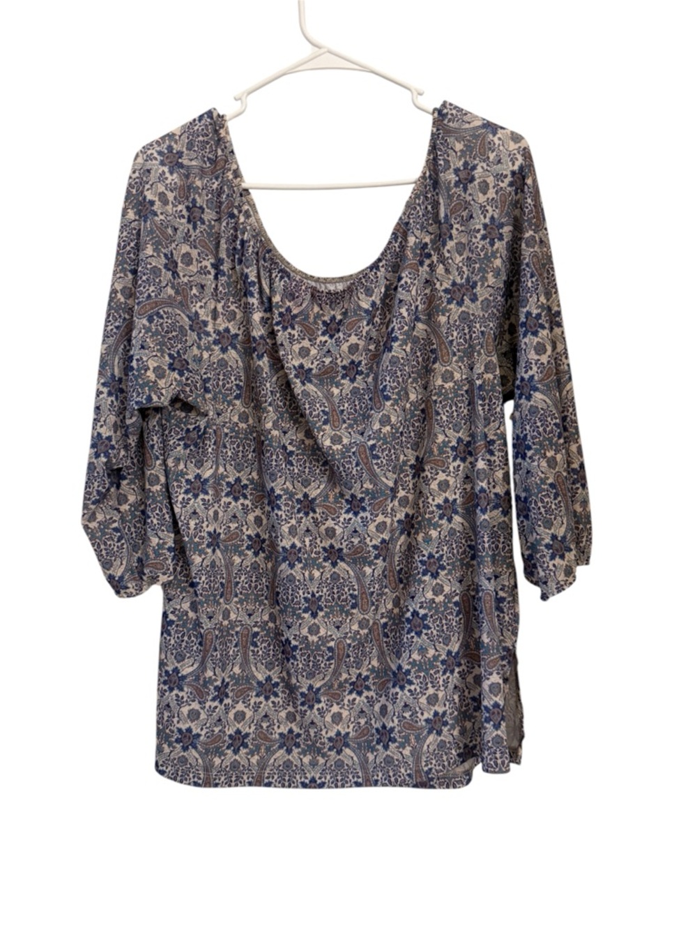 Gloria Vanderbilt‎ Blue Paisley Boho Lightweight Scoop Neck 1X Top